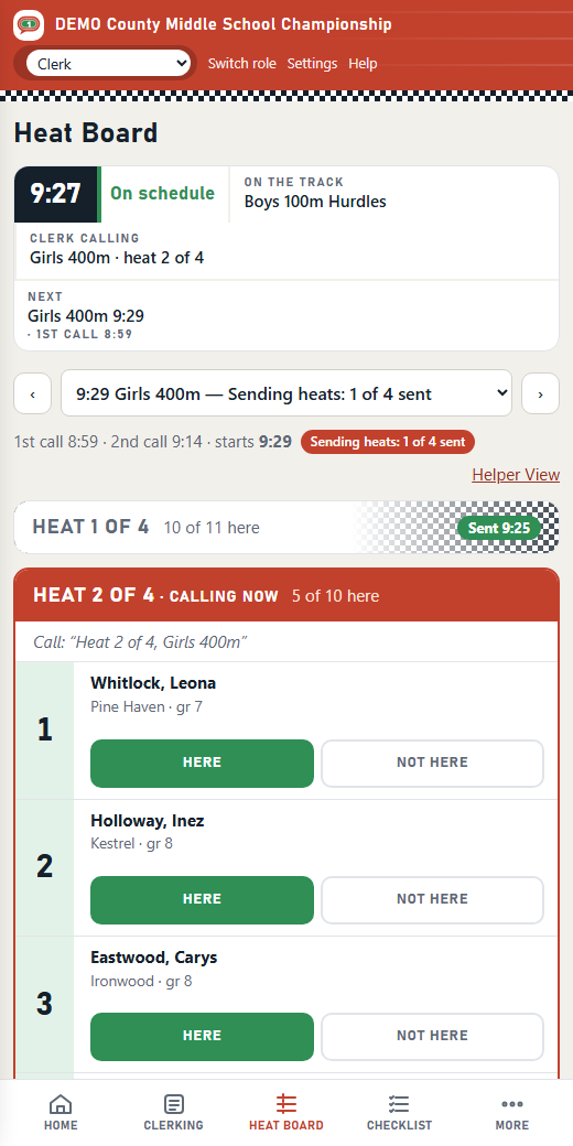 The clerk's heat board on a phone